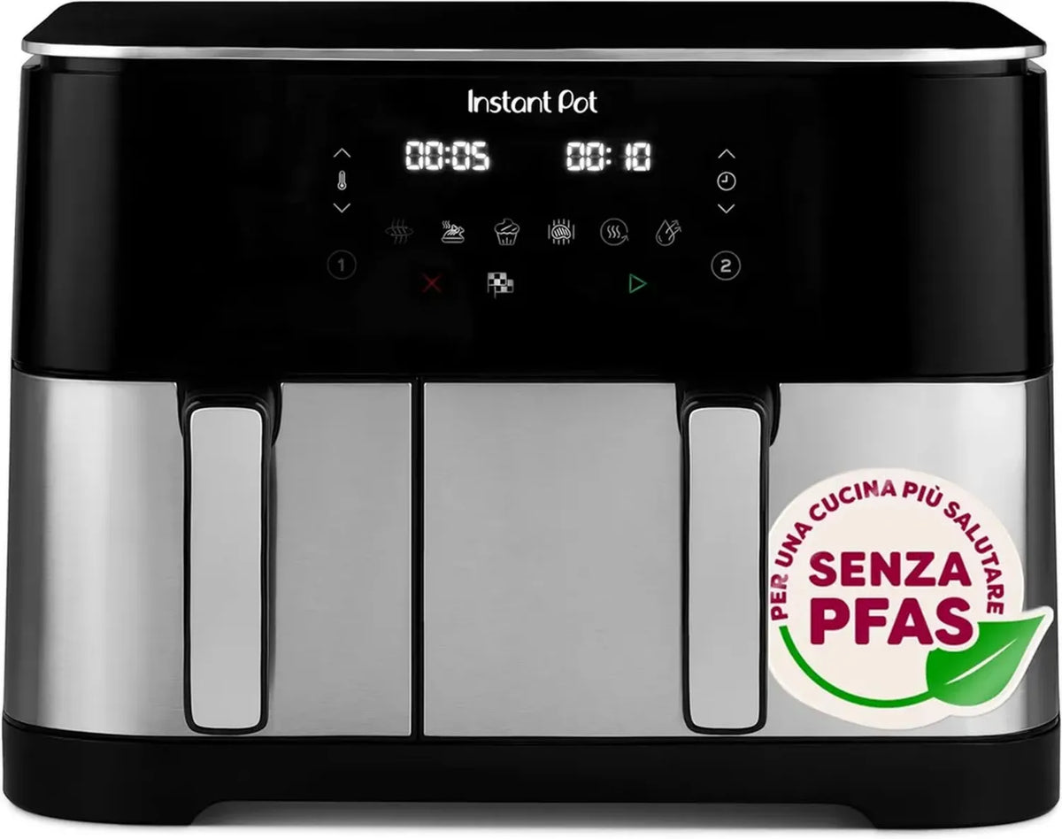 Friggitrice ad Aria Instant Pot Vortex Dual 11L, Acciaio Inossidabile, 8 Funzioni, Senza PFAS