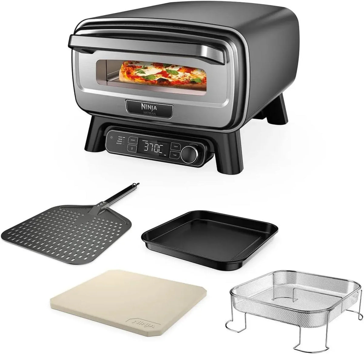 Forno Elettrico Ninja con Funzione Friggitrice ad Aria, Pietra Refrattaria 30 cm, Accessori Inclusi