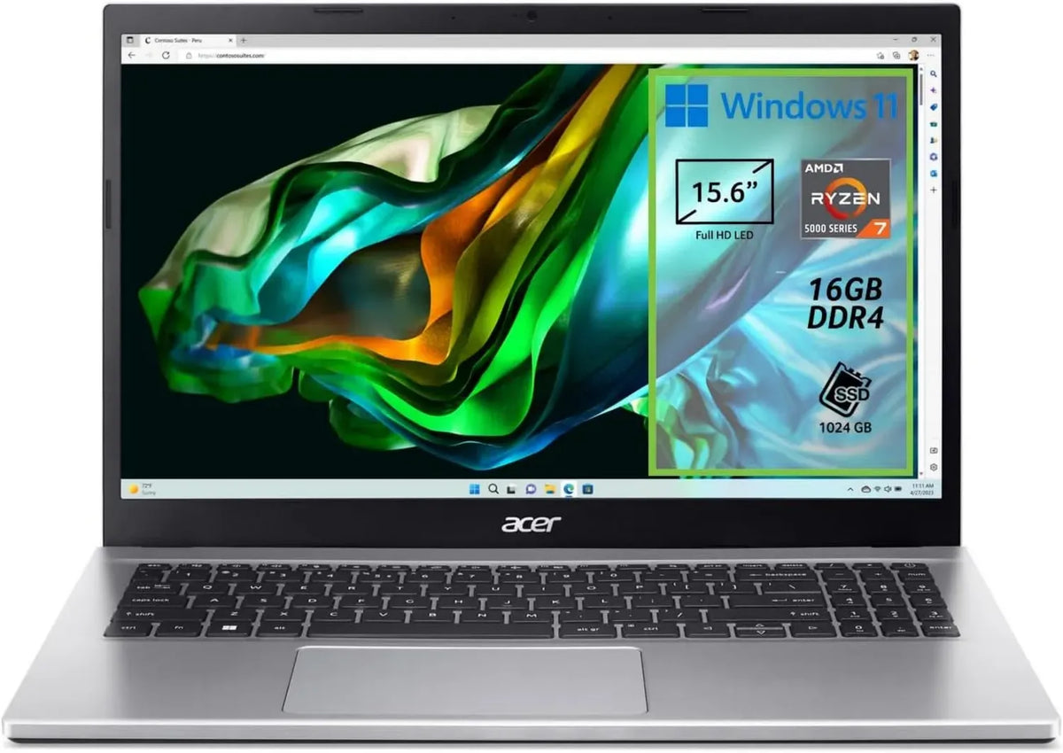 Notebook Acer Aspire 3 15.6' FHD, Ryzen 7, 16GB RAM, 1TB SSD, Radeon, Windows 11, Argento