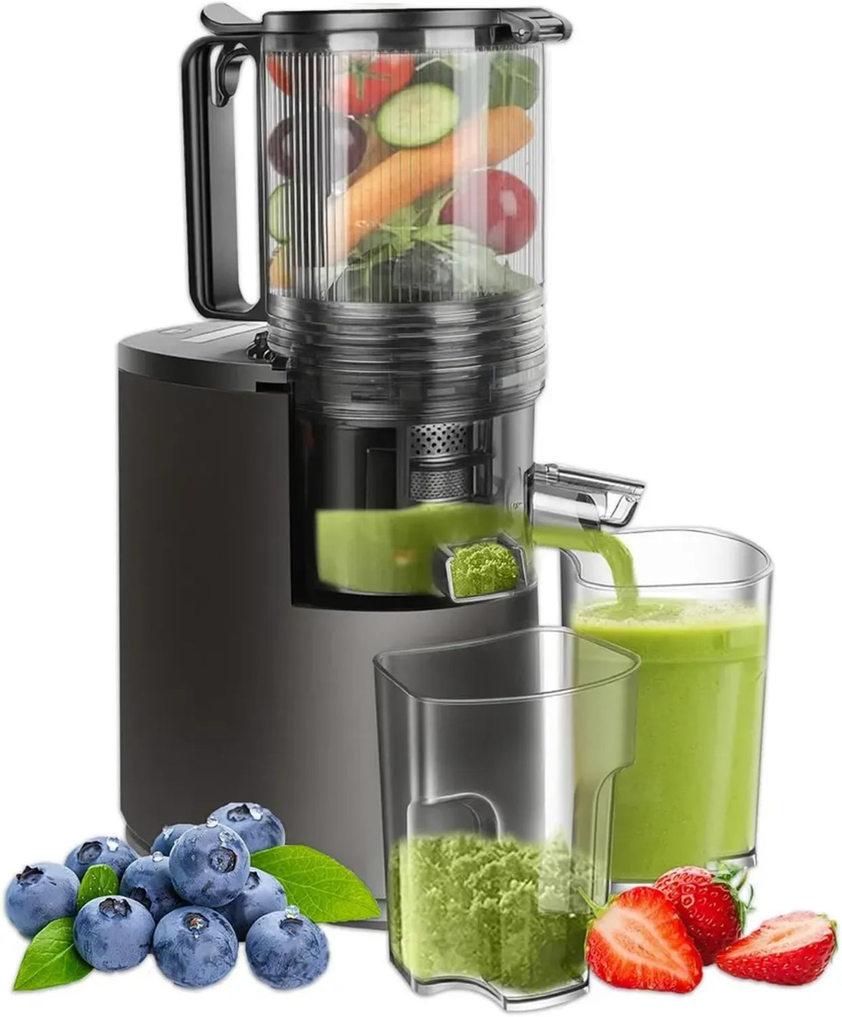 Estrattore di Succo Lento con Apertura XL da 130 mm, Capacità 1.8L, Facile Pulizia, per Frutta e Verdura Intere, Colore Grigio