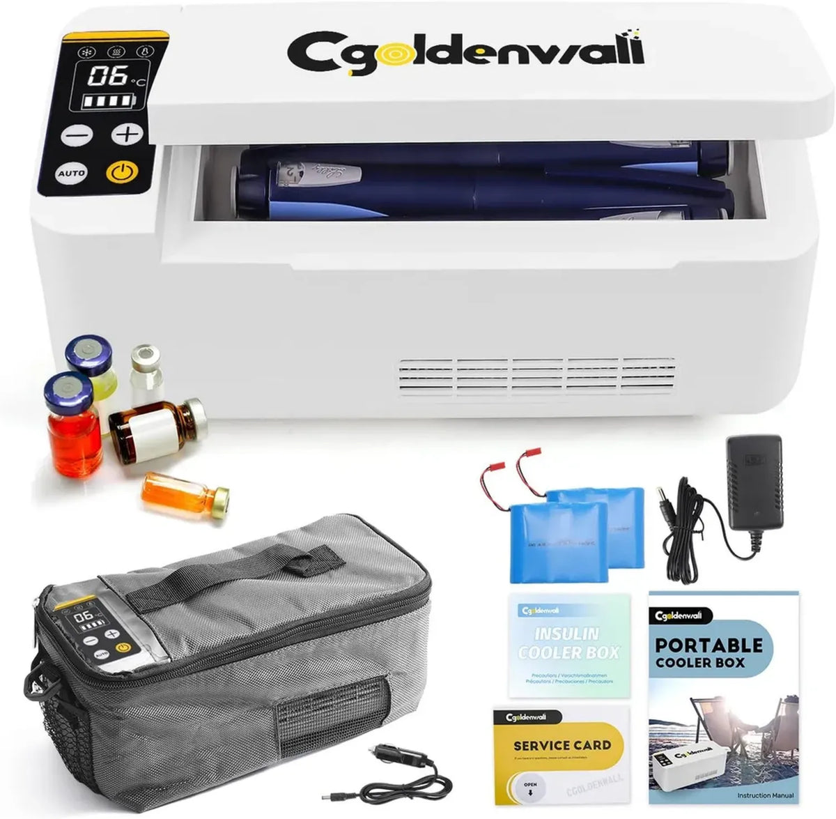 Frigorifero Portatile CGOLDENWALL per Insulina con Ampia Capacità, Batteria Durata 6-8 Ore, Allarme e Display LED, Colore Bianco