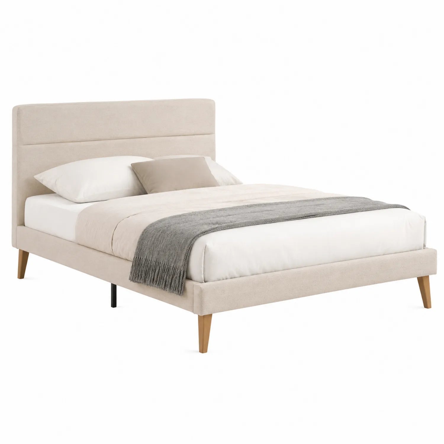 Letto matrimoniale imbottito in tessuto con gambe in legno 200x160 cm