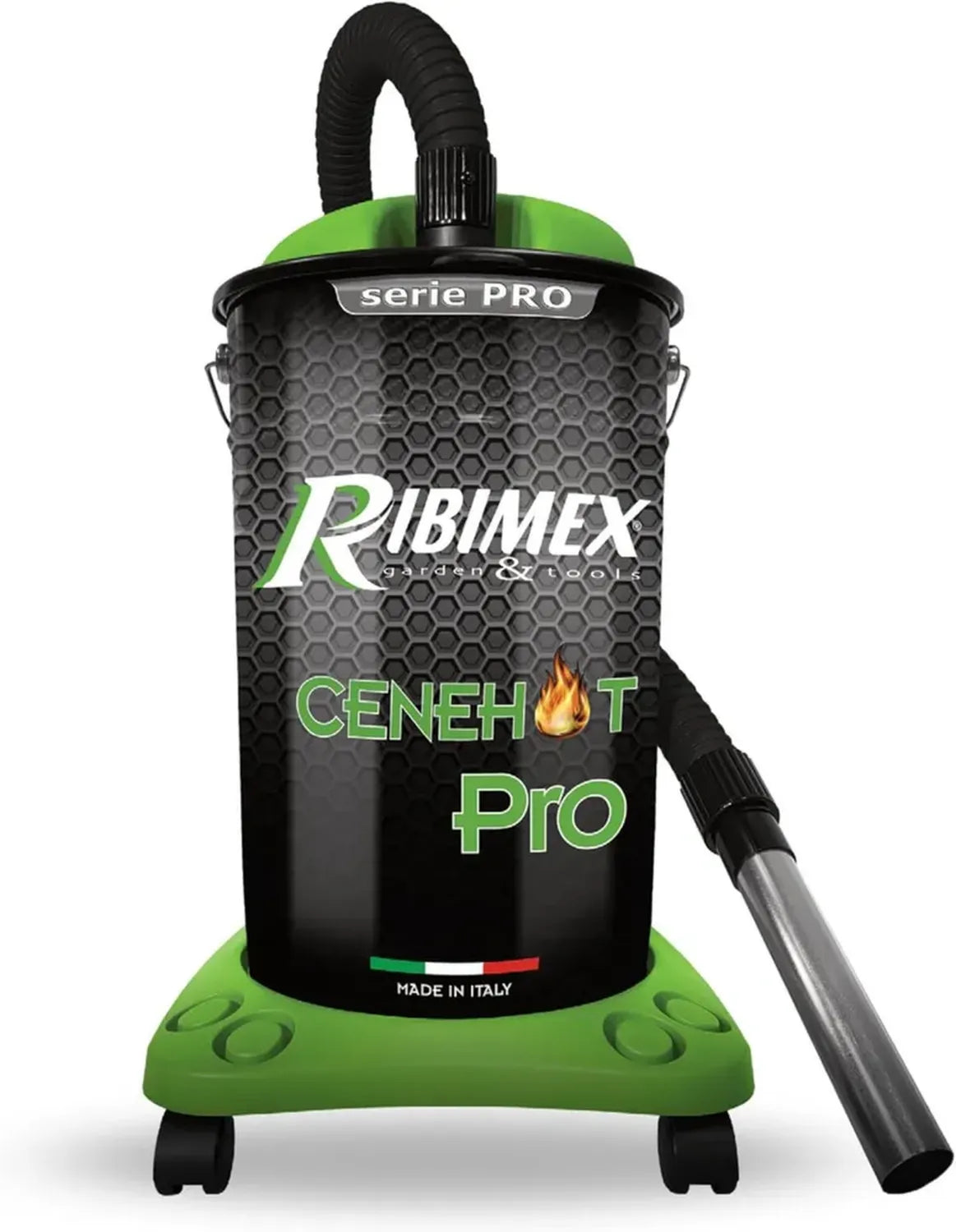 Aspiracenere Elettrico Ribimex Pro per Ceneri Calde fino a 40°, 25L, 1200W, con Filtro HEPA