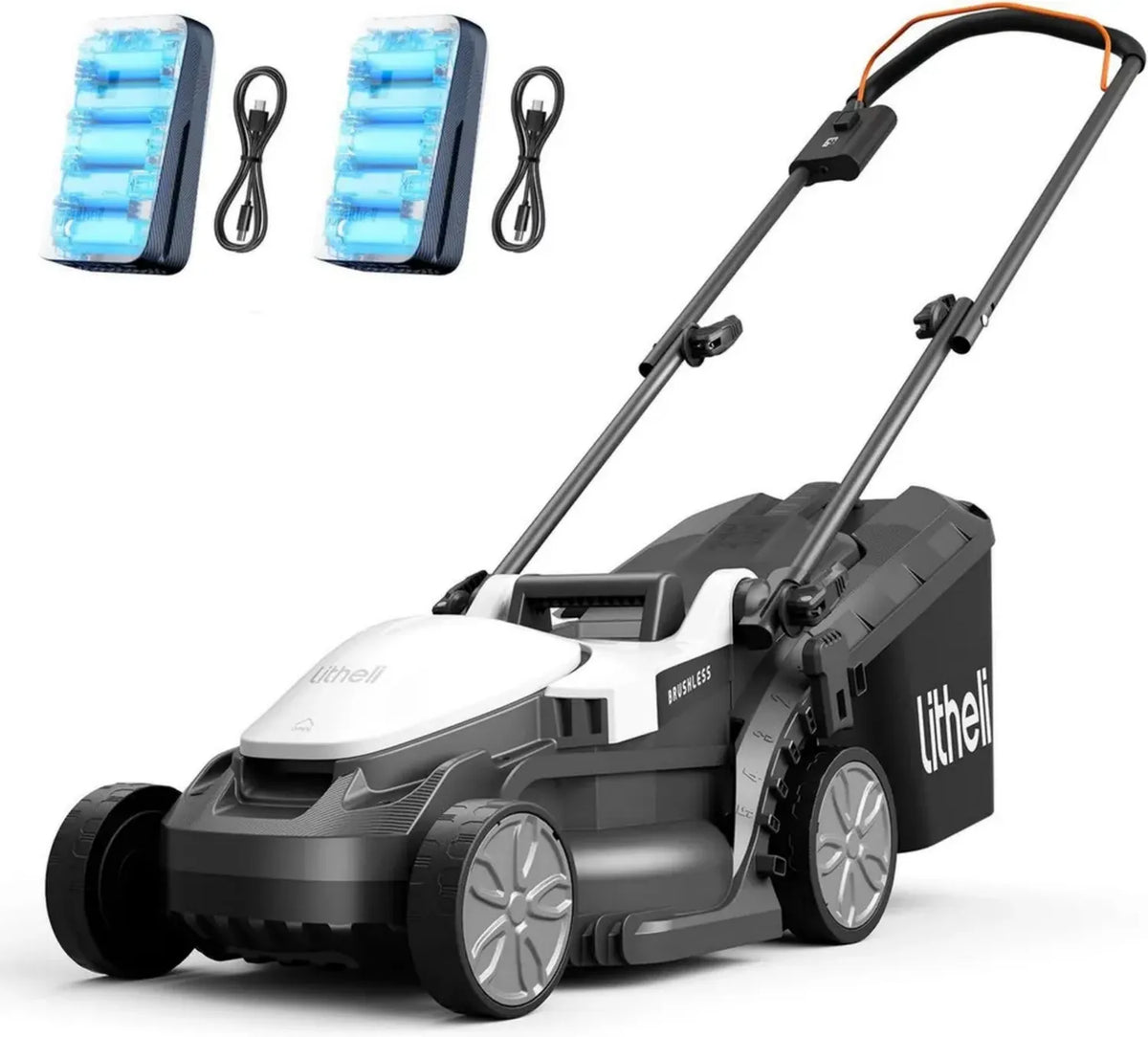 Rasaerba a Batteria 33cm con Altezza Variabile, Sacco da 30L, Fino a 200m², Include 2 Batterie 20V 4.0Ah