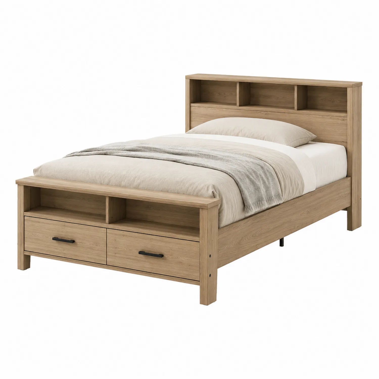 Letto singolo in legno con contenitore e scaffali integrati