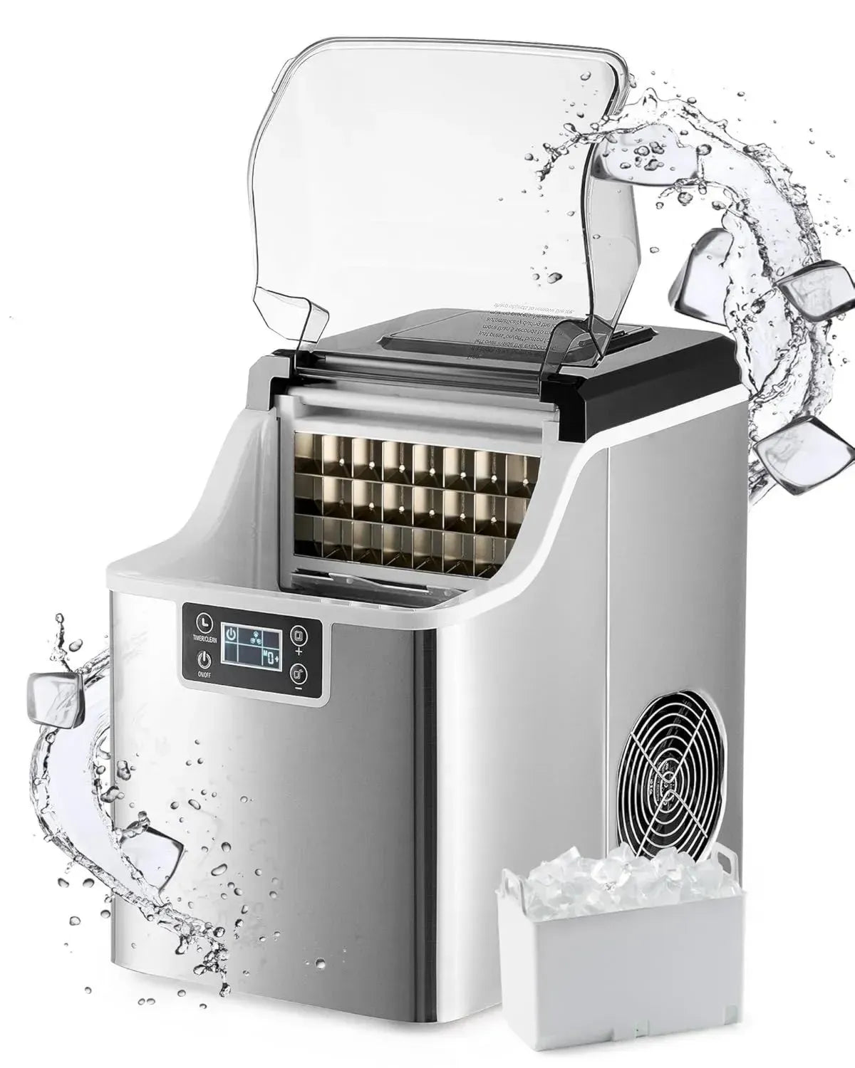 Fabbricatore di Ghiaccio in Acciaio Inox con Schermo LCD e Funzione Autopulente, Produzione 22kg/24h