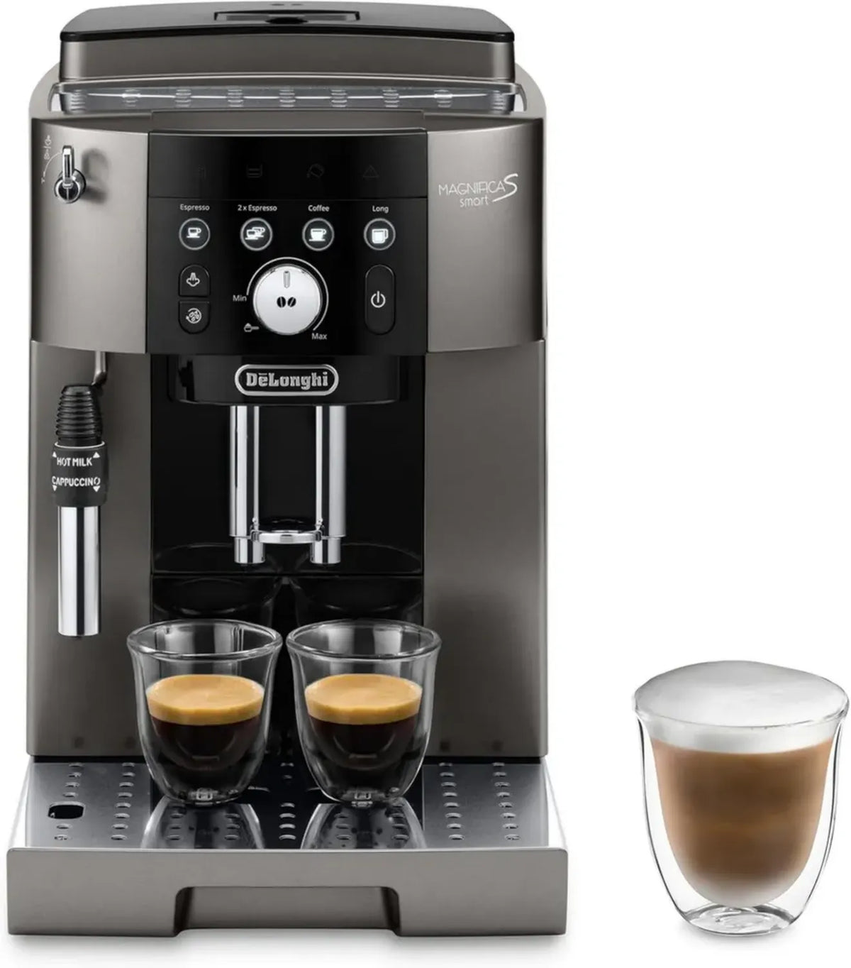 De'Longhi Magnifica S Smart Macchina Caffè Automatica con Schiumalatte, Compatta e Versatile, Titanio Nero