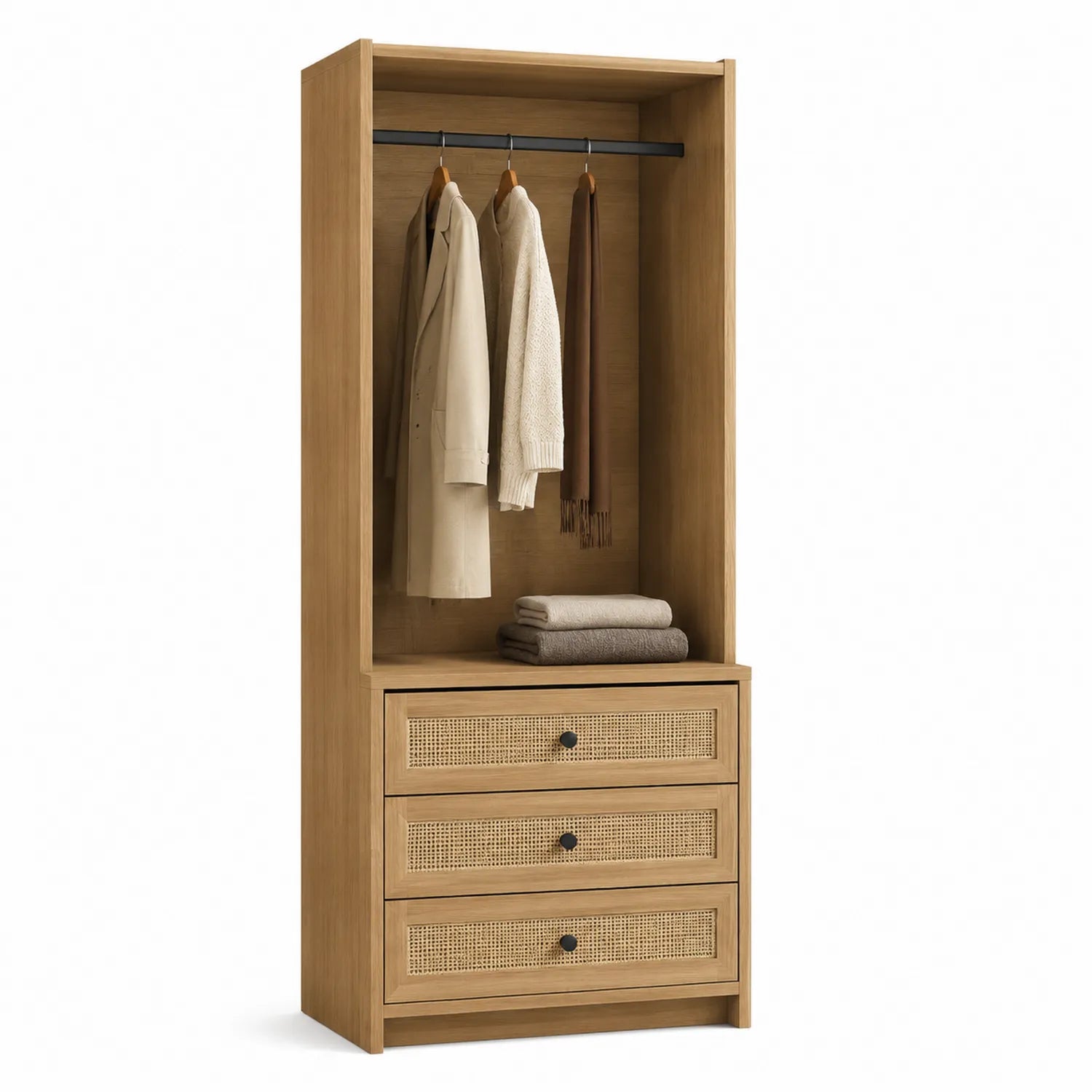 Armadio in legno con 3 cassetti e barra appendiabiti 200x80x50 cm
