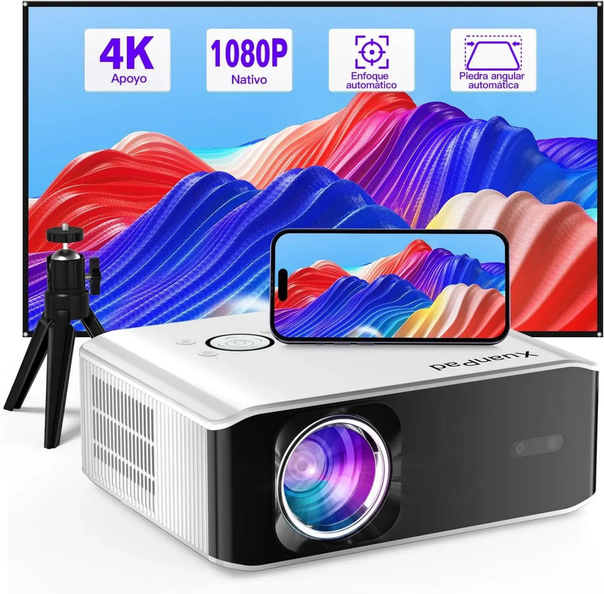 Proiettore XuanPad WiFi6 Bluetooth, 1080P Full HD, Autofocus e Correzione Trapezoidale