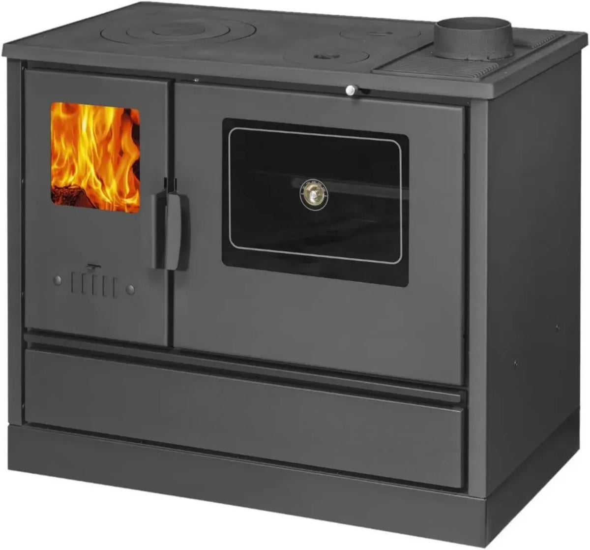 Stufa a legna con forno integrato, potenza 7,7 kW, colore nero