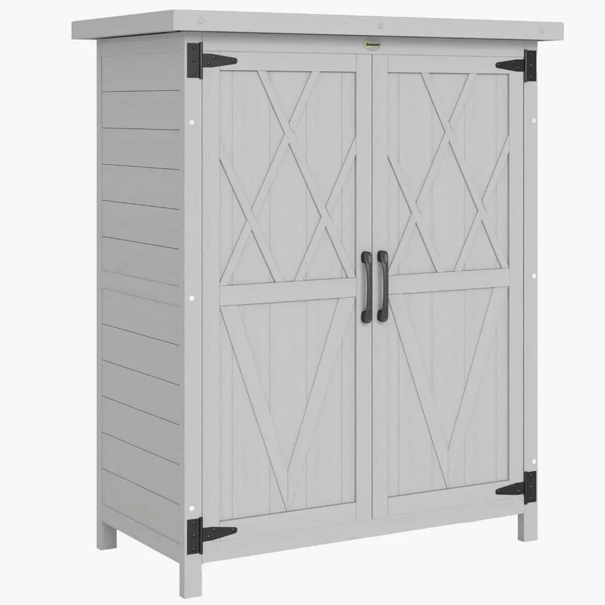 Outsunny Casetta Portattrezzi da Giardino in Legno di Abete Grigio Impermeabile con 2 Ante e 3 Ripiani