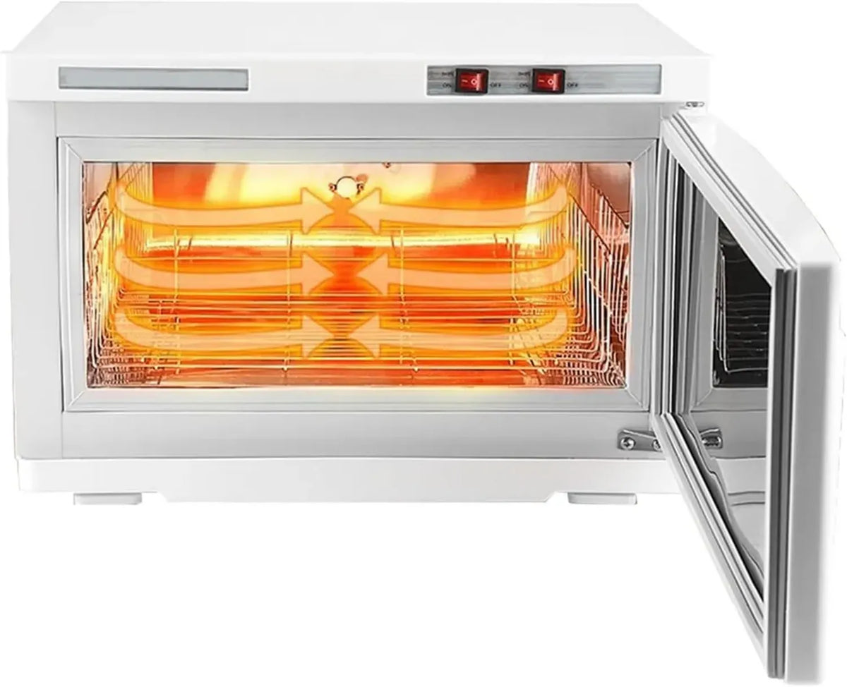 Sterilizzatore Asciugamani 25L con UV e Termostato, Capacità per 24 Grandi o 60 Piccoli, Riscaldamento 80°C a 360°, Perfetto per Spa e Centri Estetici