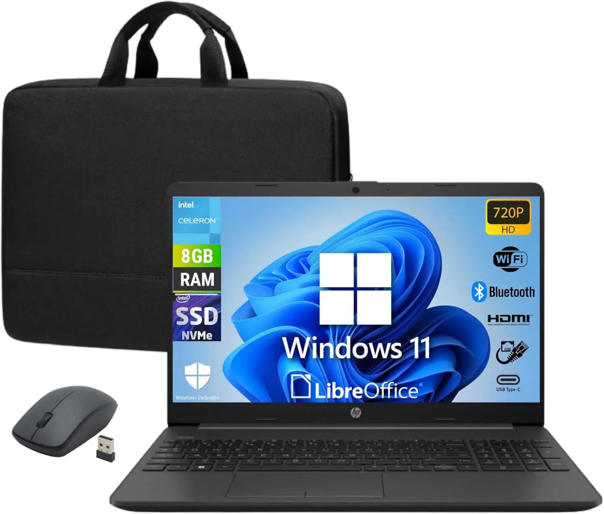 HP 250 G9 Laptop 15.6' Intel N4500, 8GB RAM, 256GB SSD, Wi-Fi, Windows 11, LibreOffice, Accessori Inclusi
