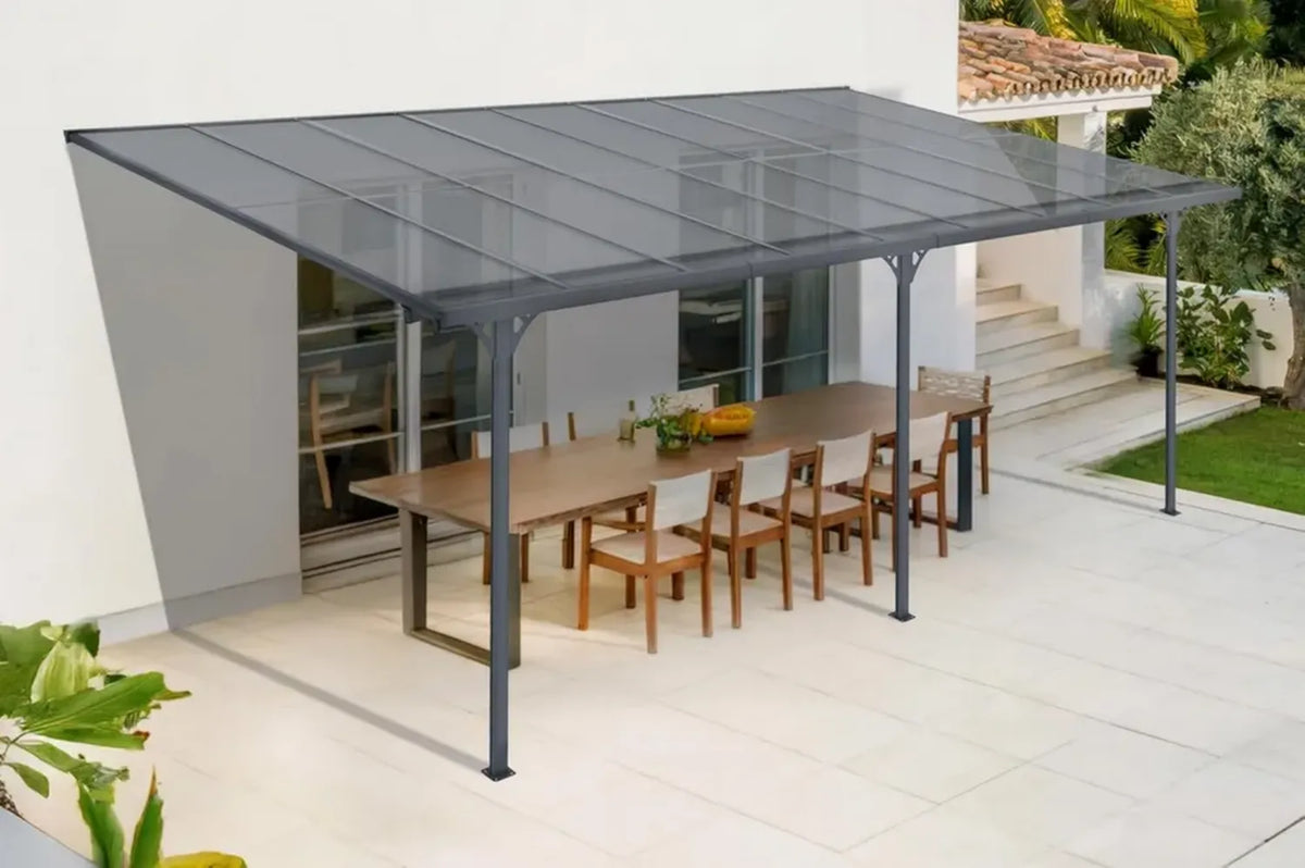 Pergolato Addossato KLEO 5,5x3m in Alluminio Grigio, Area 16,5m²