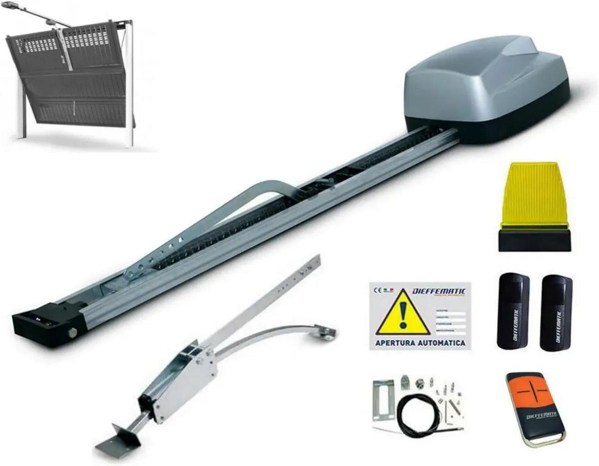Set Automazione per Porte Basculanti con Contrappesi, 100kg, 15mq, Completo di Arco e Accessori