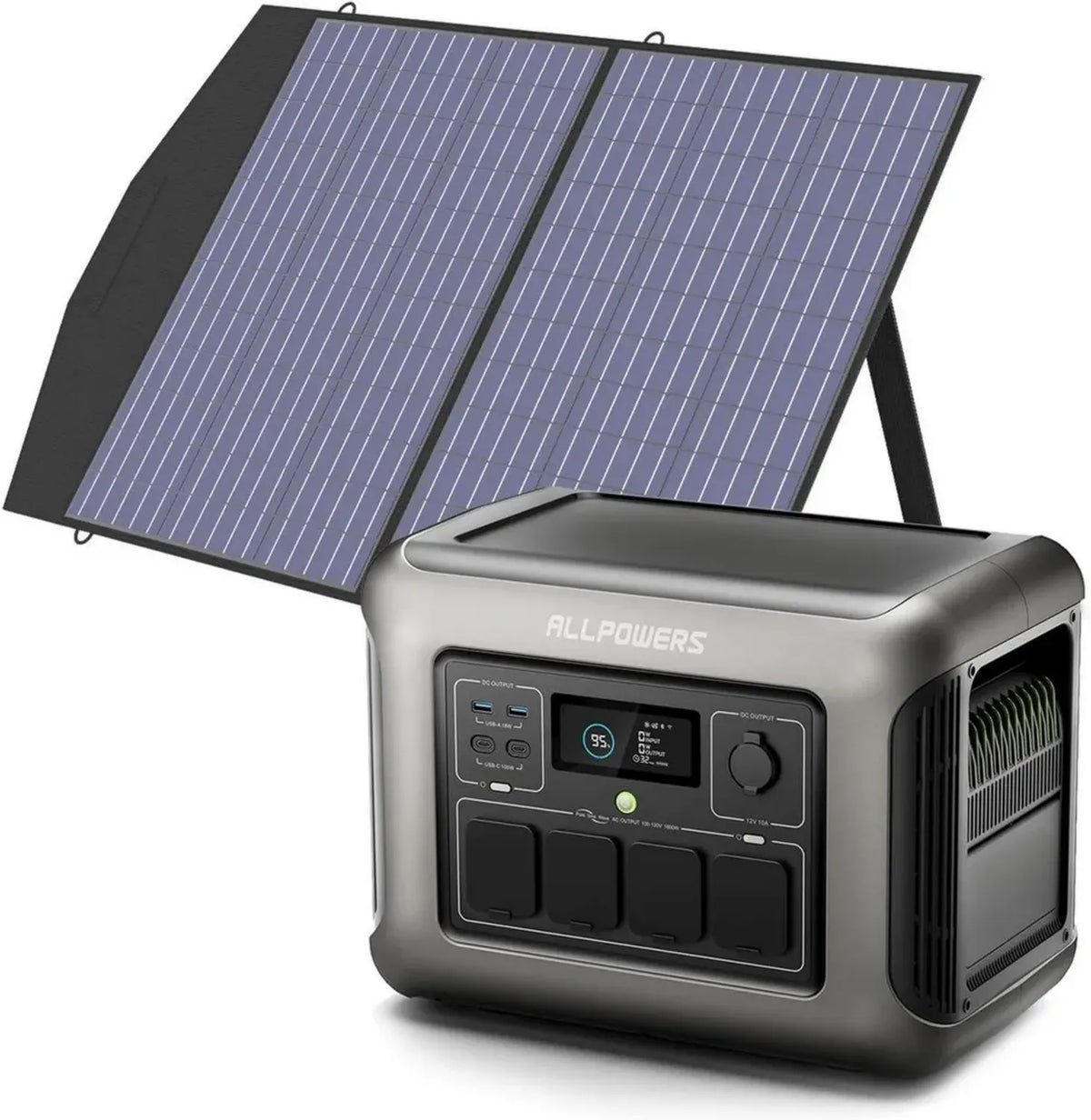 Stazione di Energia Portatile ALLPOWERS R1500 LITE con Pannello Solare 100W, Generatore Solare LiFePO4 1056Wh, 4 Uscite AC 1600W, UPS Silenzioso per Emergenze e Campeggio