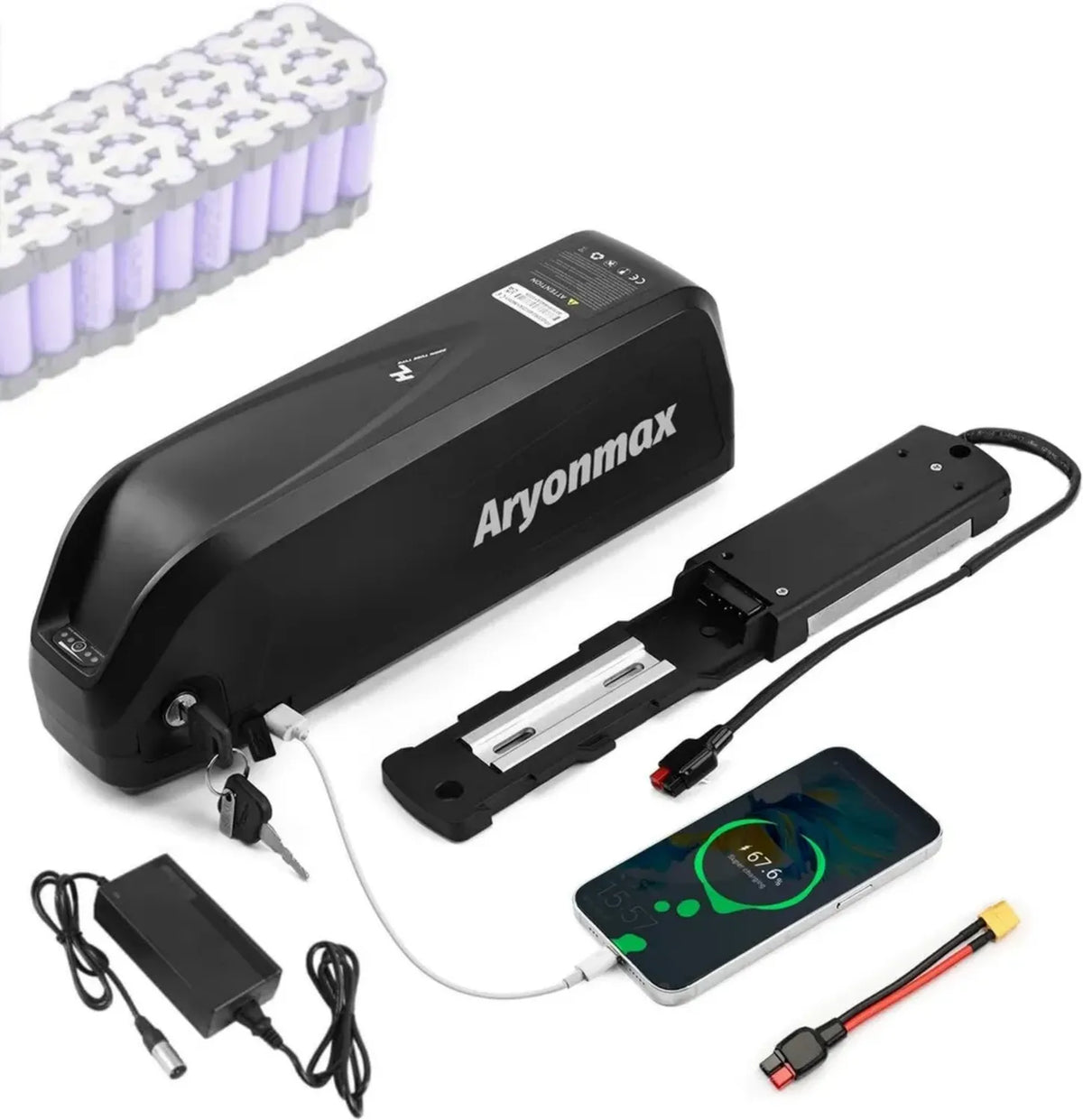 Batteria per Bicicletta Elettrica 36V-52V, Capacità 13Ah-25Ah, Compatibile con Motori Pedelec fino a 1500W, Base di Ricarica Inclusa