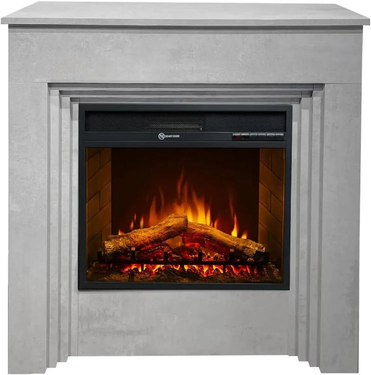 Caminetto elettrico da pavimento BELLINI in legno effetto cemento, 96x35x96 cm, prodotto in Italia