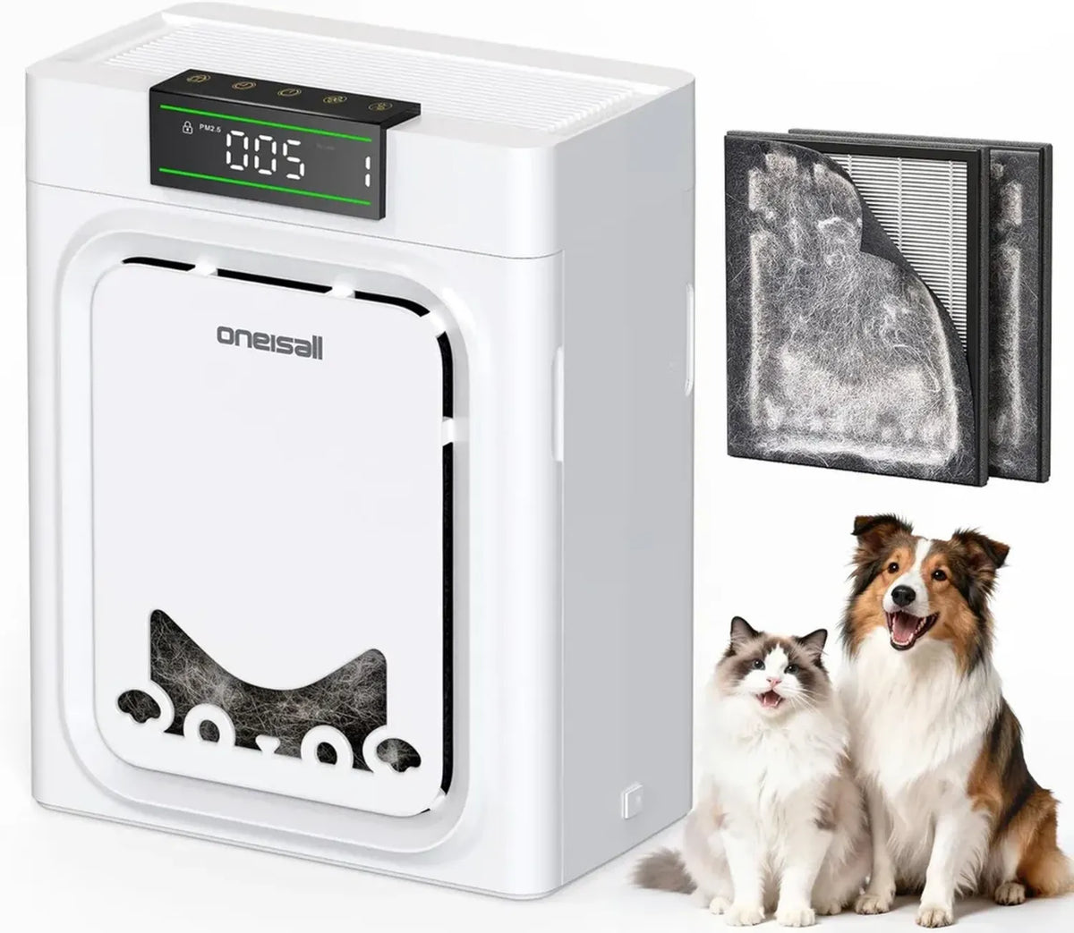 Purificatore d'aria oneisall con doppio filtro HEPA lavabile per ampi ambienti fino a 205 m²