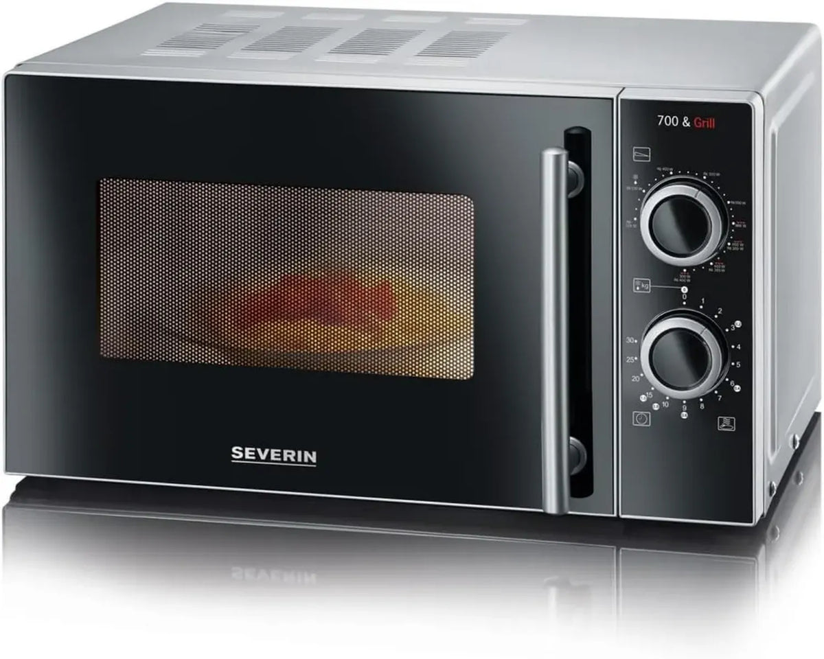 Microonde 2 in 1 Severin con Grill 700W e 9 Programmi Automatici, Argento/Nero