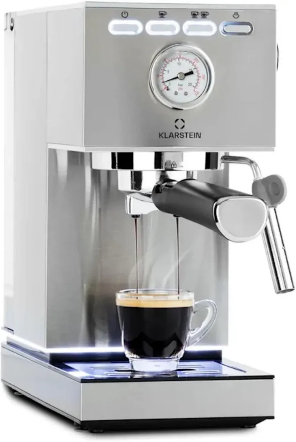 Macchina da Caffè Klarstein Pausa, 1350W, Espresso, 7-9 Bar, Serbatoio 1,4L, Acciaio Inossidabile