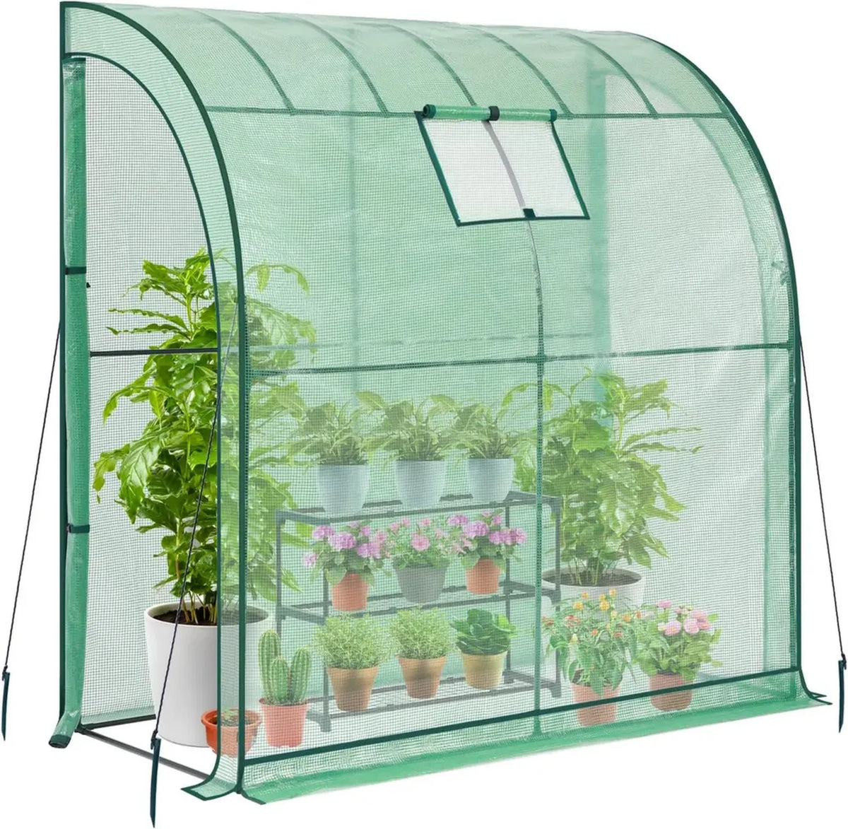 Serra da Giardino con Ripiani e Copertura Impermeabile in PE, Porta a Cerniera e Finestra a Rete, 200x100x210 cm Verde