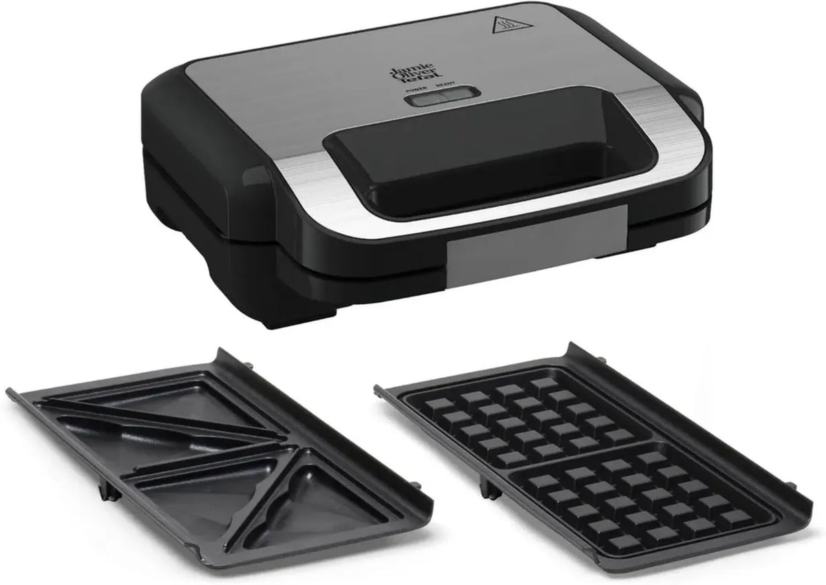 Tefal Jamie Oliver SW70J810 - Tostapane 2 in 1 con Piastre Antiaderente, Lavabile in Lavastoviglie, Indicatore Luminoso, Avvolgicavo, Acciaio Inossidabile/Nero