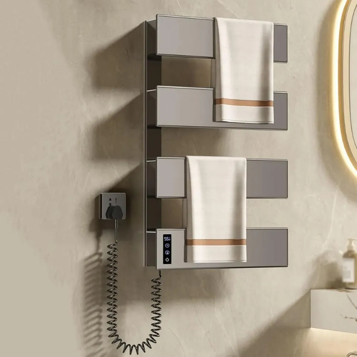 Stendino Elettrico da Muro, Termostato Intelligente, Impermeabile per Bagno e Camera