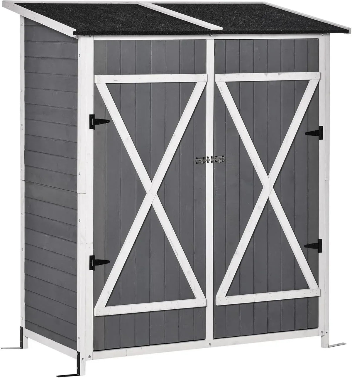 Casetta da Giardino in Legno Outsunny con Doppi Ante e Sgabello, Armadietto Esterno Porta Attrezzi, 139x75x160cm