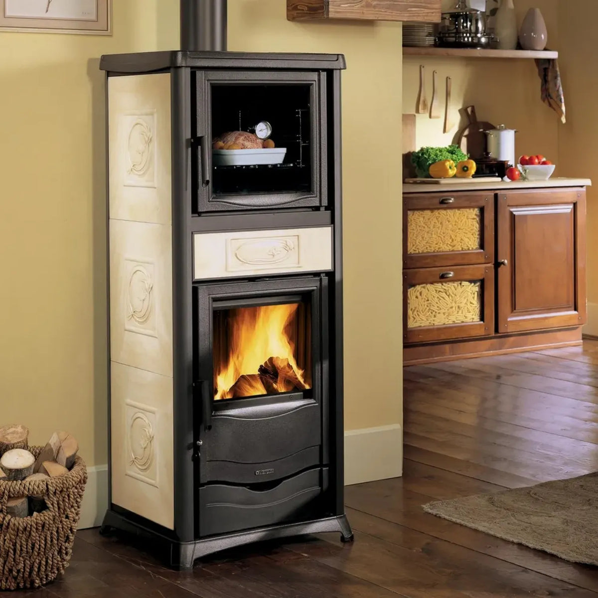 Stufa a Legna Rossella Plus con Forno Evo in Cera Liberty Panna