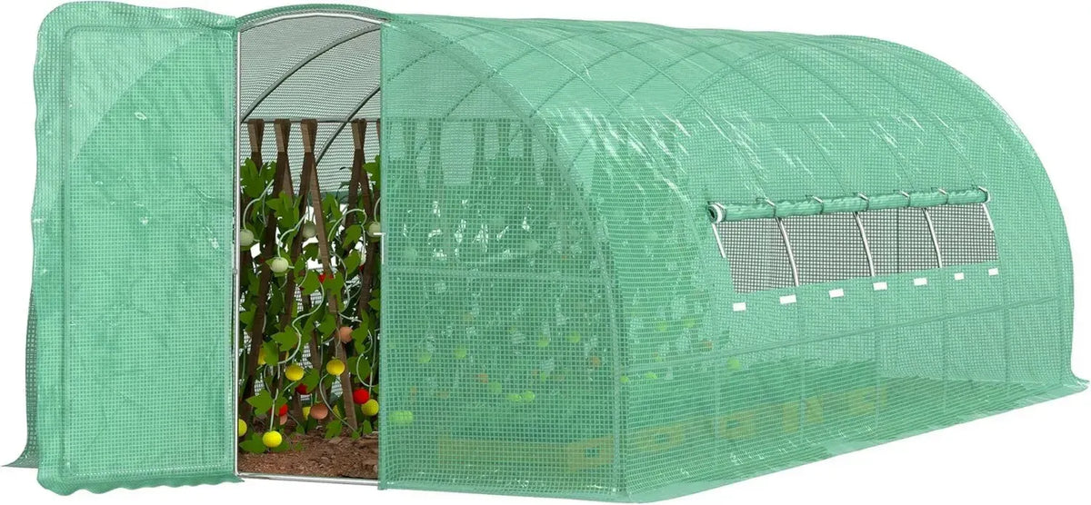 Serra a Tunnel Outsunny con Porta e Finestre, Struttura in PE e Metallo, 600x300x200cm