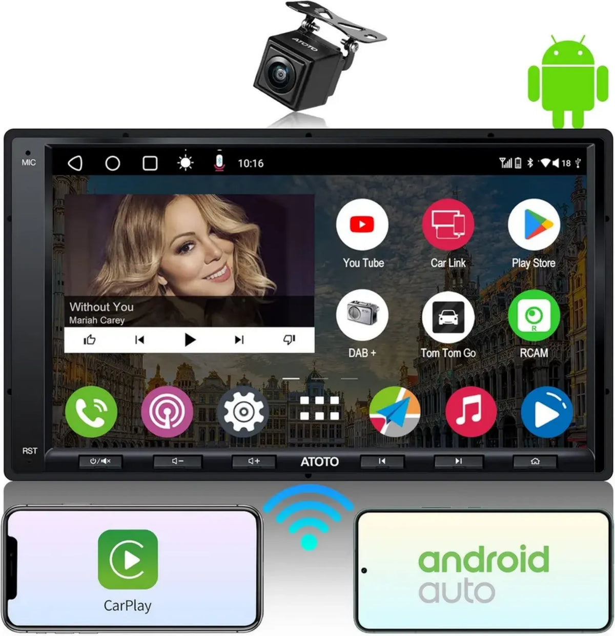Autoradio Android 2 Din ATOTO A6PF 7'' con Telecamera, CarPlay/Android Auto, DAB+, GPS, WiFi/Bluetooth, 2G+32G