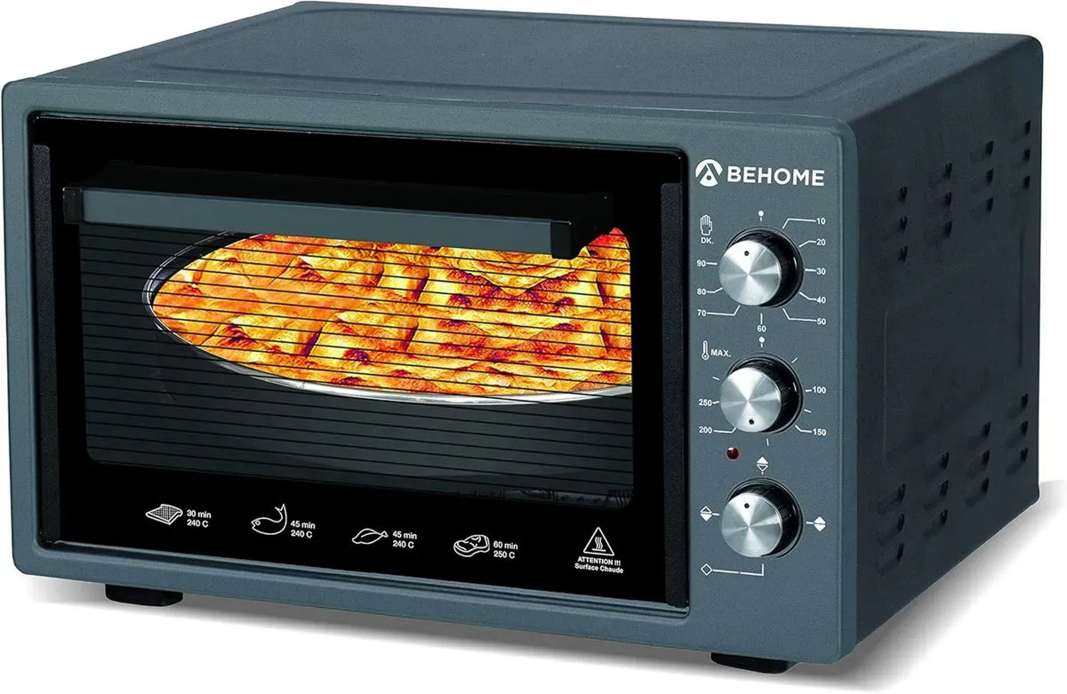 BEHOME Forno Elettrico 38L Ventilato con Girarrosto, Autopulizia, Vetro Doppio e Timer