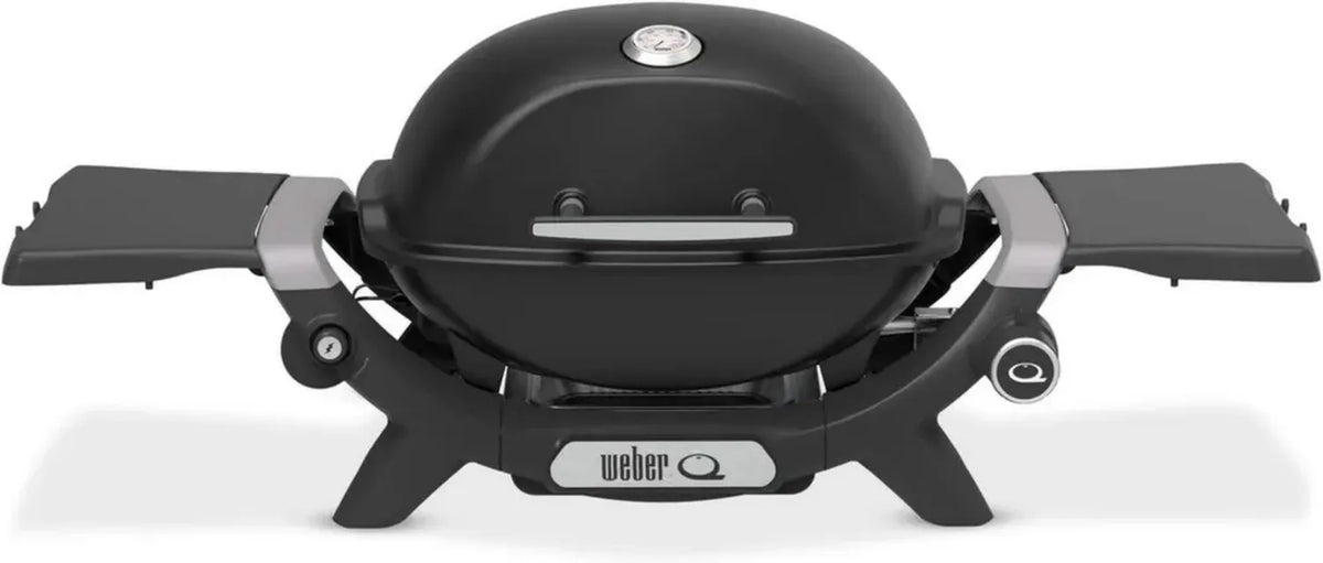 Weber Q 1200N Barbecue a Gas Portatile con Tavolini Laterali, Griglie in Porcellana, Accensione Elettronica, Nero