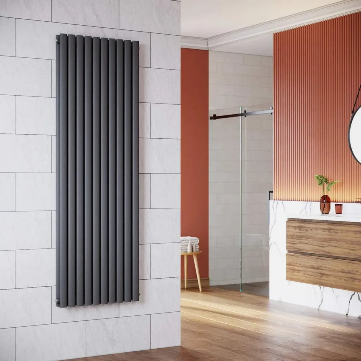 Radiatore Verticale di Design, 1800x590 mm, Antracite, Doppio Strato, Connettori Centrali