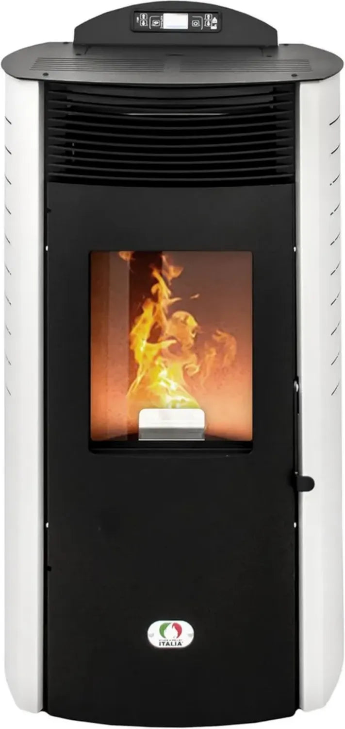Stufa a Pellet Canalizzata 15KW con WiFi, Efficienza 92%, Autonomia 30 Ore, Programmabile, 5 Velocità - Bianco